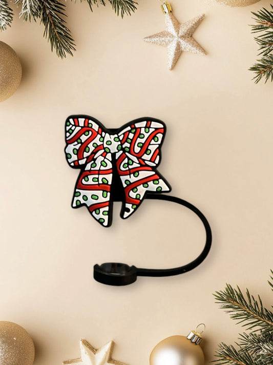 Christmas Bow Straw Topper