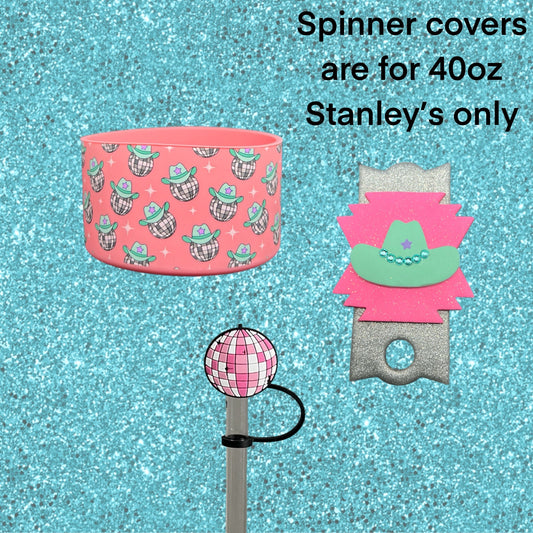 Western Disco Accessory Bundle - Includes Silicone Tumbler Boot, Straw topper, and 40oz Stanley Spinner Cover