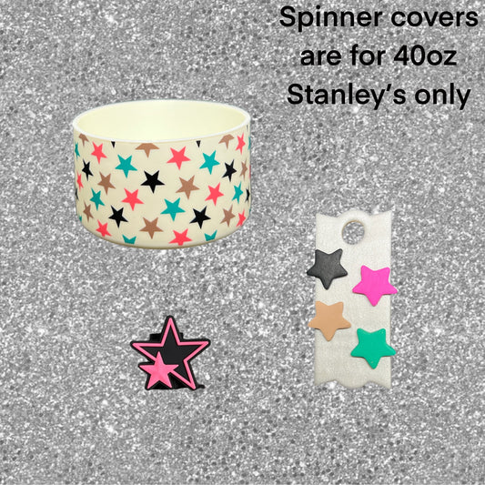 Stars Accessory Bundle - Includes Silicone Tumbler Boot, Straw topper, and 40oz Stanley Spinner Cover